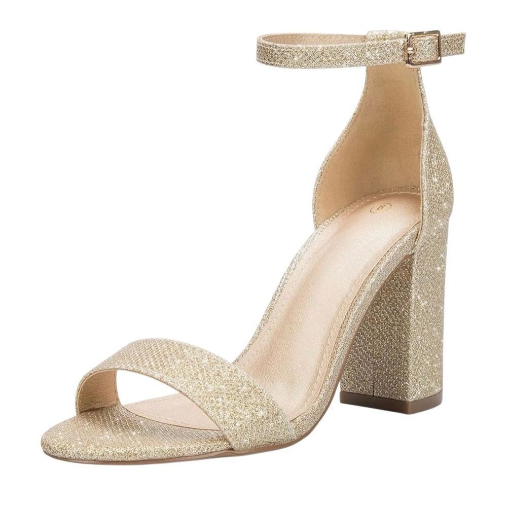 Coasis new in box gold glitter chunky block heeled open toe ankle strap sandals